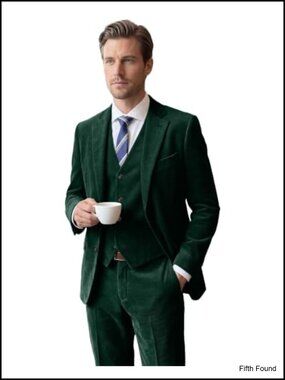Men's 3 Piece Corduroy Suit Set Slim Fit Formal Tuxedo Prom